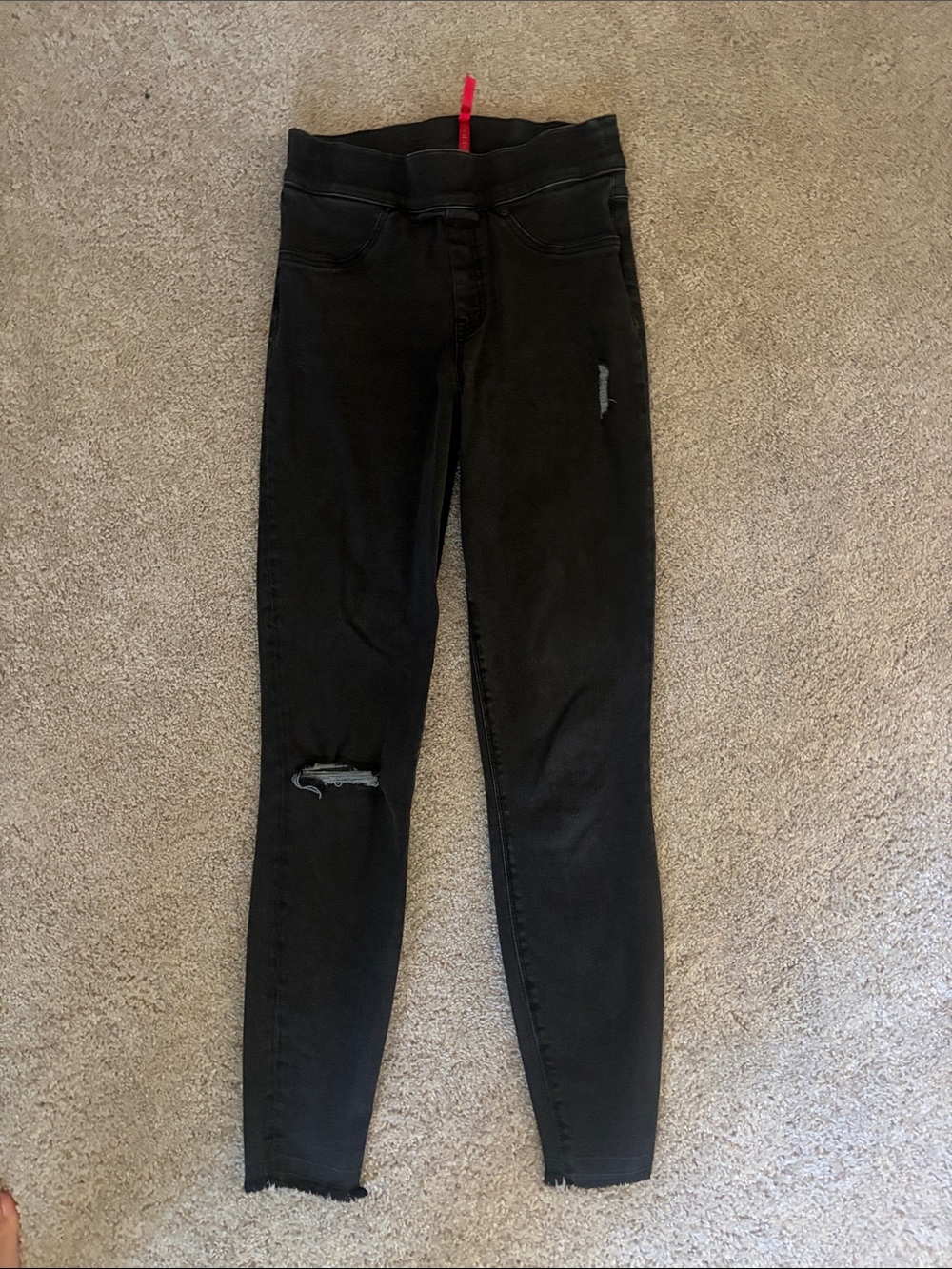 SPANX Black High-Rise Jeggings with Knee Distress